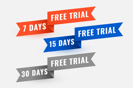 set of 7,15 and 30 days free trial ribbon banner vectorのイラスト素材