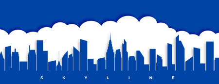 panoramic city skyline building in papercut style vectorのイラスト素材