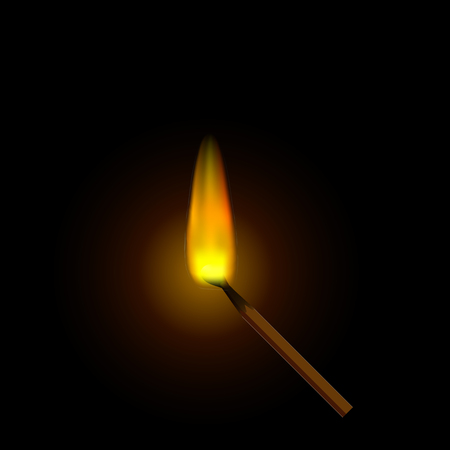 A realistic burning match, against a dark background.のイラスト素材