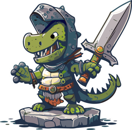 Alligator Warrior Animal Vector Cute Toonのイラスト素材