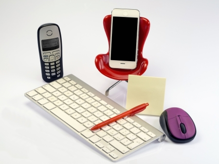 modern business break workplace with chair keyboard mouse telephone の写真素材