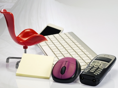modern business break workplace with chair keyboard mouse telephone の写真素材