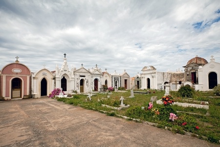 white chapels in a cemeteryの写真素材
