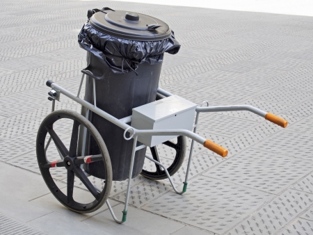 garbage bin on wheels for having road paving cleanの写真素材