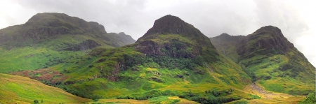 highlands valley of scotland with green mountainsの写真素材