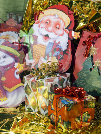 silhouette of Santa Claus with Christmas giftsの写真素材