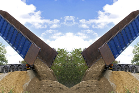 big dump truck downloading terrainの写真素材