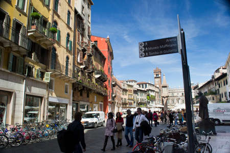 april 26 2012 Verona, Italy Piazza herbs Tourist Informationのeditorial素材