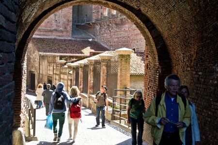 april 26 2012 Verona, walking on the bridge italyt touristのeditorial素材