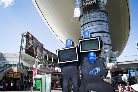 las vegas, nevada-August, 11 2012 view of the famous strip Can see advertisements for many shows, here the advertisement of  the blue men show のeditorial素材
