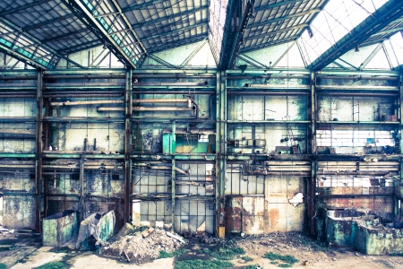 interior of an abandoned industrial areaの写真素材