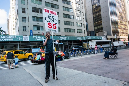 New York City, USA - August 3, 2013 in the streets of new york you can find many places where rent bikes and guided tours for the city as you walk quietlyのeditorial素材