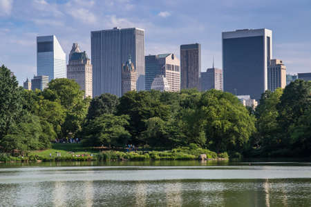 New York City, USA - August 3, 2013 view of some skyscrapers from one of the many lakes found in...