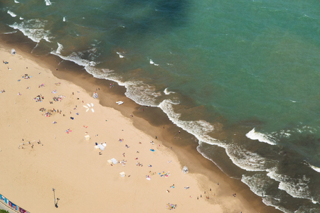 a beach on Lake Michigan view from above on a sunny dayの写真素材