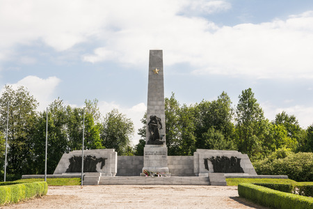 mauthausen, Austria - May 10,2014 people admire  the Russian monument before entering the camp during a cloudy dayのeditorial素材