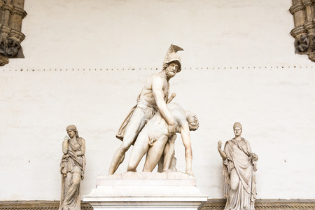 Florence,Italy-august 26,2014:the ancient sculpture Menelaus supporting the body of Patroclus, in the Loggia dei Lanzi, in Florence, Italyのeditorial素材