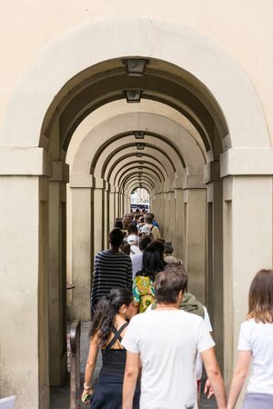 Florence, Italy-August 26.2014: Vasari corridor adjacent to the Old Bridge That leads to the Uffizi...