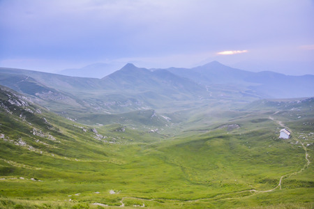 Panorama of Italian Apennines near the mountain called the Horn of the stairs near the town of Lizzano in Belvedere during a sunny day.の写真素材
