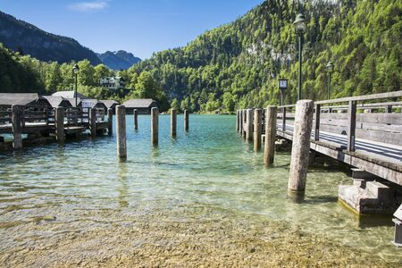 Berchtesgaden,germany-May 11,2015:view of the harbor on Bavarian lake in the Konigssee peninsula in Germany during a sunny day.のeditorial素材