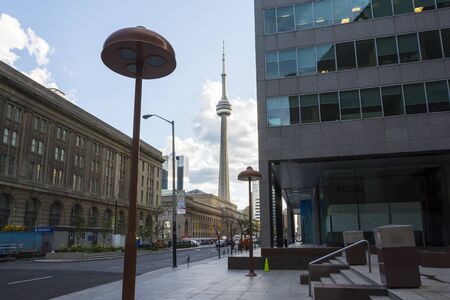 Toronto,Canada-august 1,2015:view of the CNN towers in Toronto during a sunny day from une of the central street of the city.のeditorial素材