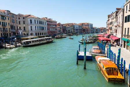 Venice,Italy-August 17,2014:view from hight of grand canal and boat in Venice during a summer day.のeditorial素材
