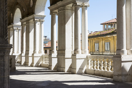 Vicenza,Italy-April 3,2015:view of  the  famous colonnade of the Palladian basilica in the center of Vicenza during a sunny day.のeditorial素材