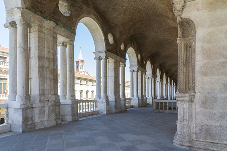 Vicenza,Italy-April 3,2015:view of  the  famous colonnade of the Palladian basilica in the center of Vicenza during a sunny day.のeditorial素材
