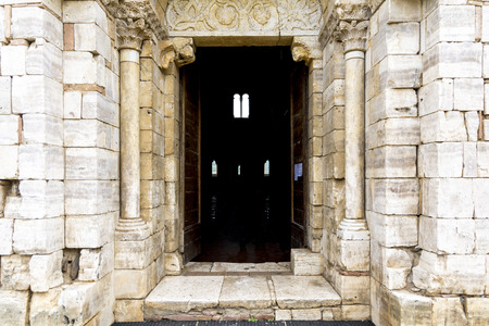 Pienza,Italy-April 24,2016:Main entrance of the saint Antimo Abbey in Tuscany-Italy during a cloudy day.のeditorial素材