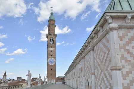 Vicenza,Italy-April 3,2015:view of the particular of the Palladian basilica in the center of Vicenza during a sunny day.のeditorial素材
