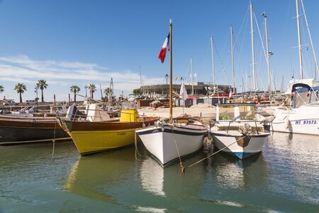 Cassis,France-august 10,2016:The port of Cassis, a French village with colorful boats moored on a summer day.のeditorial素材