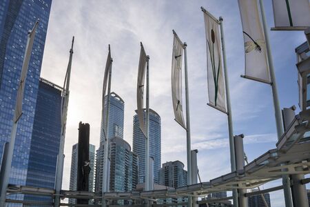 Toronto,Canada-august 2,2015:Suggestive view of the skyscrapers by the Toronto convention centre in downtown Toronto during a sunny dayのeditorial素材