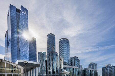 Toronto,Canada-august 2,2015:Suggestive view of skyscrapers from the Toronto convention centre in...