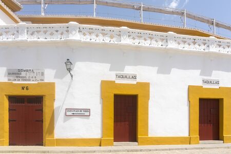 Seville, Spain-august 7,2017: detail of the Plaza de toros de la Real Maestranza de Caballera de Sevilla in Spain.のeditorial素材