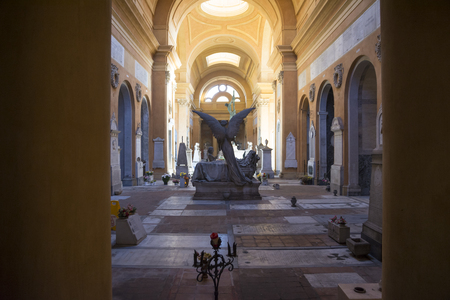 Bologna,Italy-december 12,2016:Old tomb   inside the monumental cemetery of the Certosa di Bologna during a sunny day.のeditorial素材