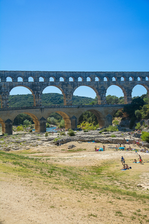 Remoulins , France - august 12, 2016: People Pont du Gard Roman aqueductのeditorial素材