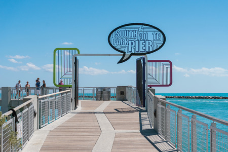 Miami,USA-march 15,2018:people on the south point park pier during a sunny day.のeditorial素材