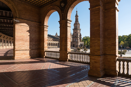 Seville,Spain-august 8,2017:particular of the famous plaza de Espana in Seville during a sunny dayのeditorial素材