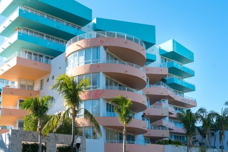 Miami,USA-march 15,2018:walking among the buildings on the famous Ocean drive in Miami during a...