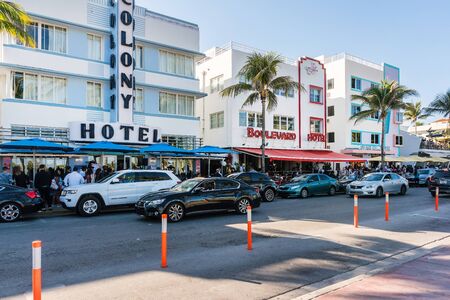 Miami,USA-march 15,2018:walking among the buildings on the famous Ocean drive in Miami during a sunny dayのeditorial素材