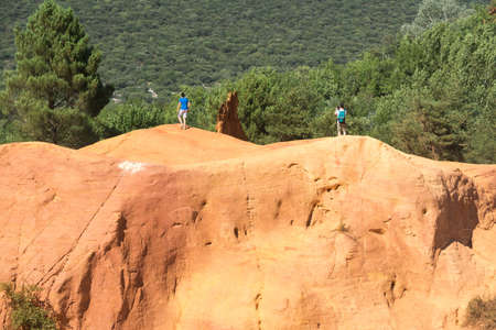 Roussilion,France-august 13,2016:tourists  visiting the famous Ocra color quarries near Roussillon...