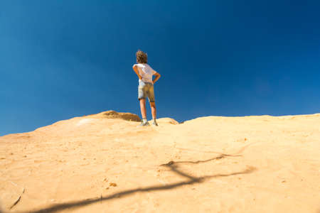 Roussilion,France-august 13,2016:child play with the Ocher earth near Roussillon in France during a sunny dayのeditorial素材