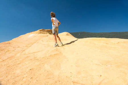Roussilion,France-august 13,2016:child play with the Ocher earth near Roussillon in France during a sunny dayのeditorial素材