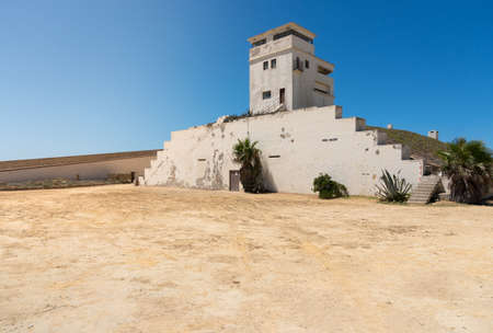 Cadiz,Spain-august 9, 2017:Strolling inside the San Sebastian castle in Cadiz  during a sunny dayのeditorial素材