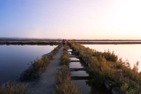 Cervia,Italy-July 13, 2019: people visit  the famous saltern of Cervia-Italy during the eveningのeditorial素材