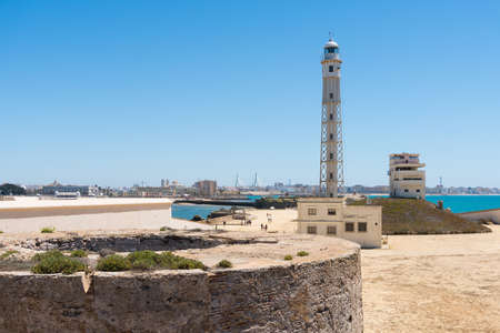 Cadiz,Spain-august 9, 2017:The iron lighthouse inside the San Sebastian castle in Cadiz  during a sunny dayのeditorial素材