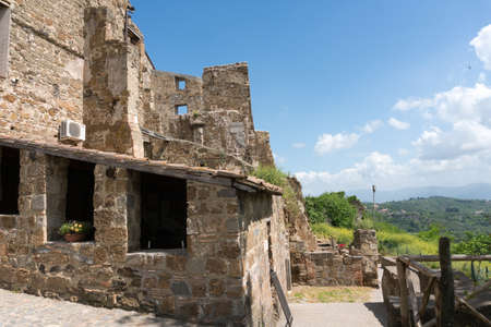 Celleno,Italy-april 30,2018:Walking through the ruins of the ghost village of Celleno during a sunny dayのeditorial素材