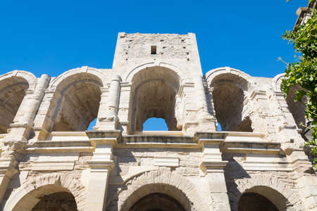 Arles,France-august 14,2016:detail of some arches of the famous arena of Arles during a sunny dayのeditorial素材