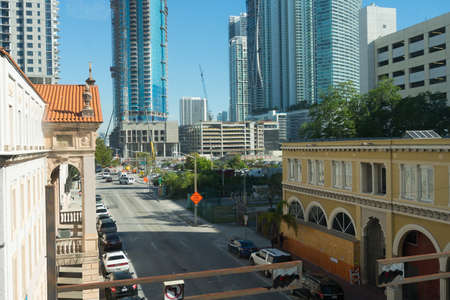 Miami, USA-March 16,2018: view of the skyscrapers in downtown Miami from the metromover during a sunny day.のeditorial素材
