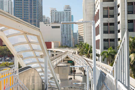 Miami, USA-March 16,2018: view of the skyscrapers in downtown Miami from the metromover during a sunny day.のeditorial素材