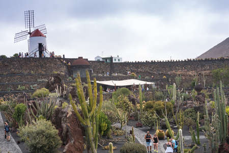 Lanzarote, Spain - August 7,2018: symbol at the entrance of the famous cactus garden in Lanzarote during a cloudy dayのeditorial素材